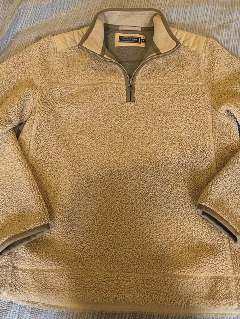 Vineyard Vines Cozy Sherpa Quarter-Zip Pullover Sweater - Camel